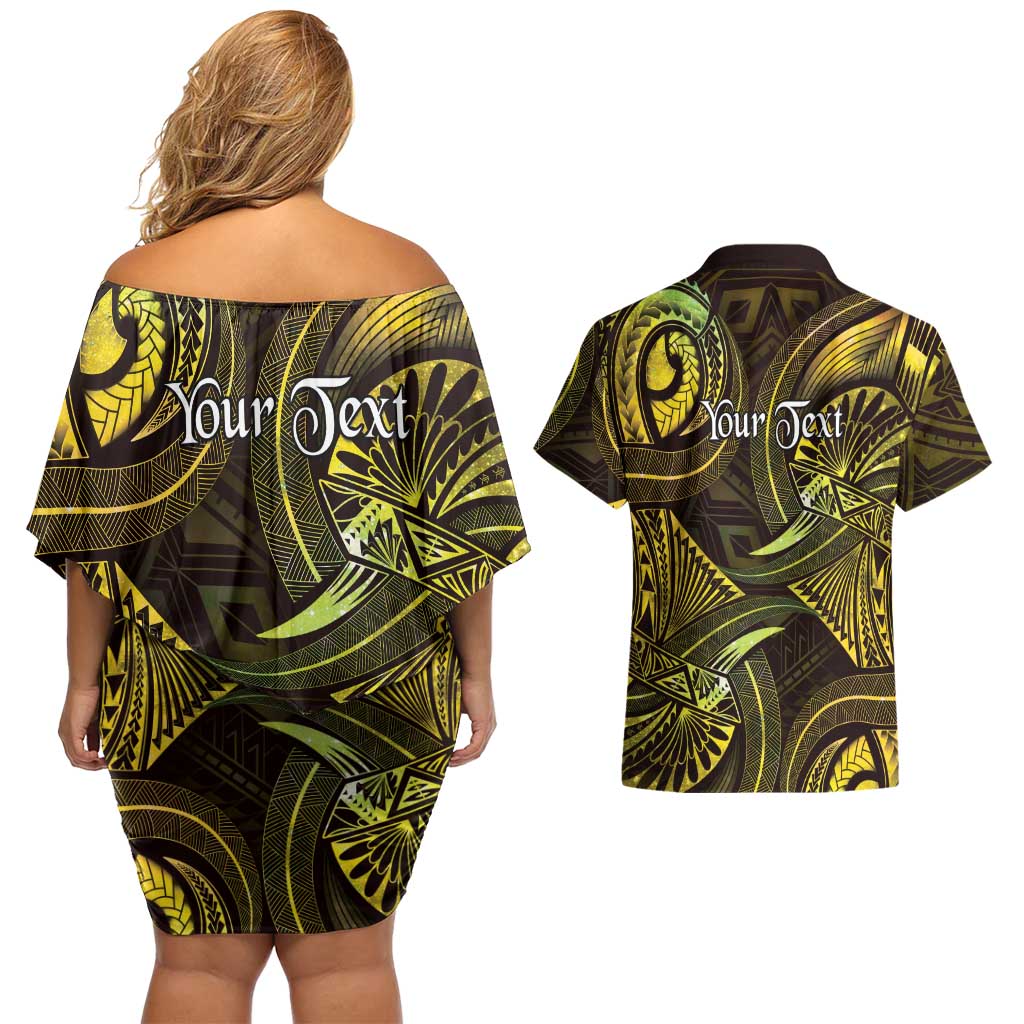 Personalised Polynesia Zodiac Gemini Couples Matching Off Shoulder Short Dress and Hawaiian Shirt Galaxy Polynesian Pattern Chest Tattoo Style LT14 - Polynesian Pride