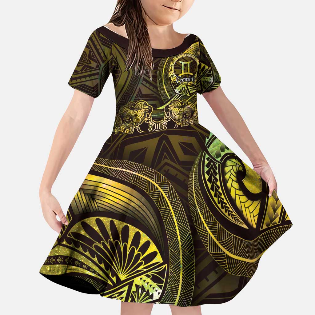Personalised Polynesia Zodiac Gemini Family Matching Off Shoulder Maxi Dress and Hawaiian Shirt Galaxy Polynesian Pattern Chest Tattoo Style