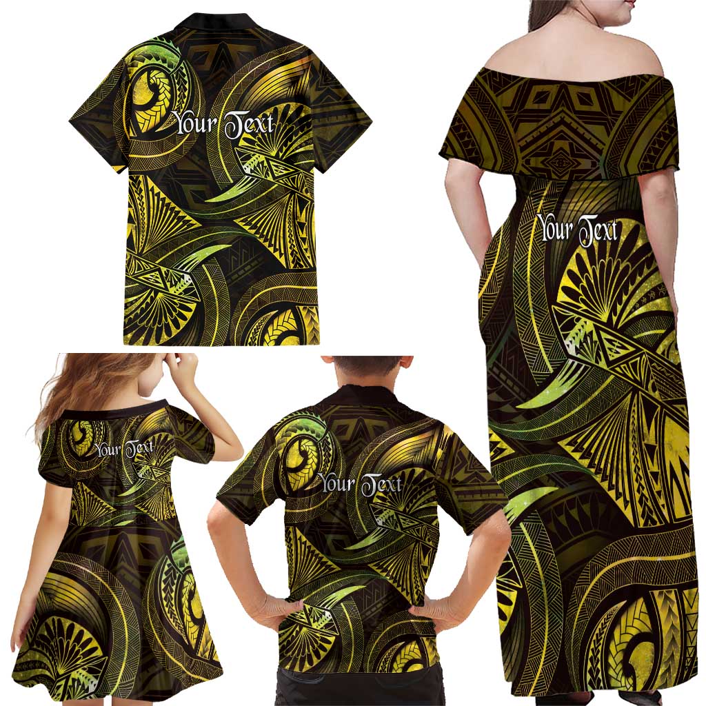 Personalised Polynesia Zodiac Gemini Family Matching Off Shoulder Maxi Dress and Hawaiian Shirt Galaxy Polynesian Pattern Chest Tattoo Style