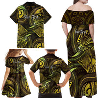 Personalised Polynesia Zodiac Gemini Family Matching Off Shoulder Maxi Dress and Hawaiian Shirt Galaxy Polynesian Pattern Chest Tattoo Style