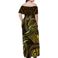 Personalised Polynesia Zodiac Gemini Family Matching Off Shoulder Maxi Dress and Hawaiian Shirt Galaxy Polynesian Pattern Chest Tattoo Style
