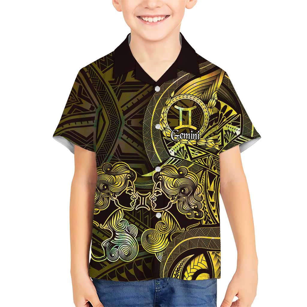 Personalised Polynesia Zodiac Gemini Kid Hawaiian Shirt Galaxy Polynesian Pattern Chest Tattoo Style LT14 Kid Yellow - Polynesian Pride