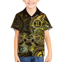 Personalised Polynesia Zodiac Gemini Kid Hawaiian Shirt Galaxy Polynesian Pattern Chest Tattoo Style LT14 Kid Yellow - Polynesian Pride