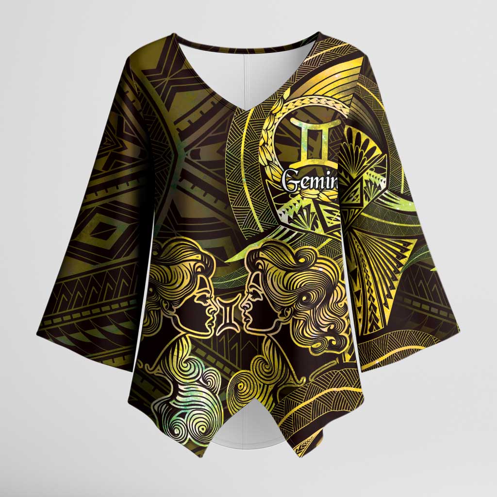 Personalised Polynesia Zodiac Gemini Kimono Sleeve Blouse Galaxy Polynesian Pattern Chest Tattoo Style