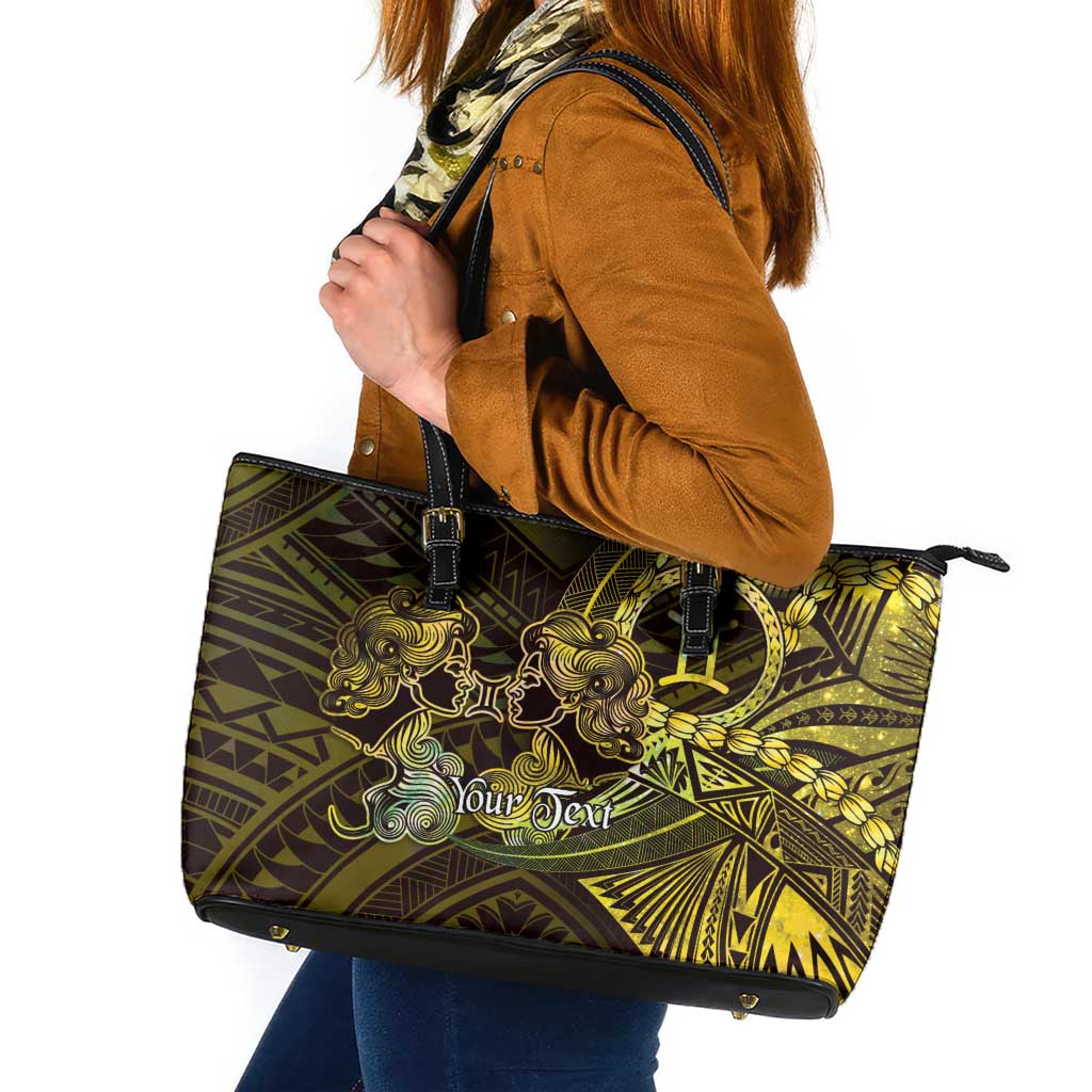 Personalised Polynesia Zodiac Gemini Leather Tote Bag Galaxy Polynesian Pattern Chest Tattoo Style