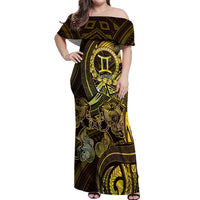 Personalised Polynesia Zodiac Gemini Off Shoulder Maxi Dress Galaxy Polynesian Pattern Chest Tattoo Style LT14 Women Yellow - Polynesian Pride