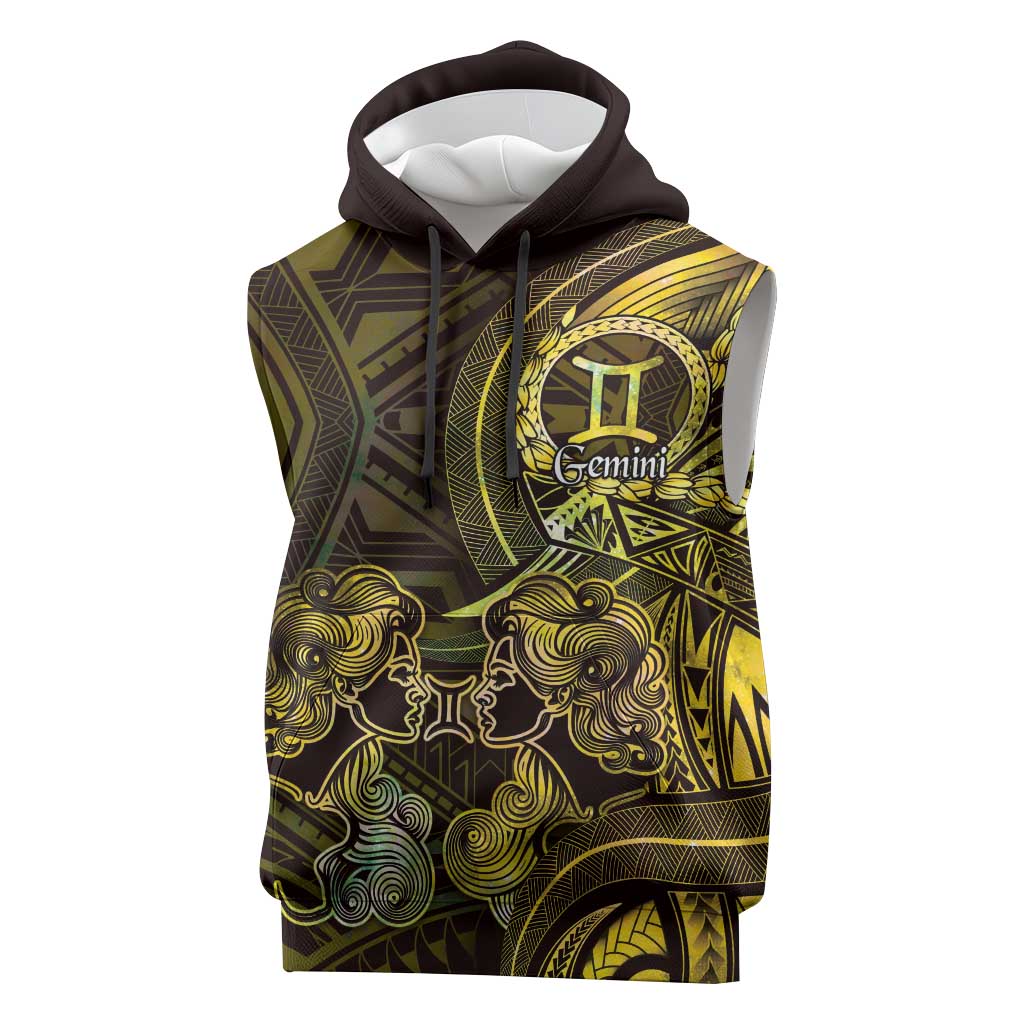 Personalised Polynesia Zodiac Gemini Sleeveless Hoodie Galaxy Polynesian Pattern Chest Tattoo Style LT14 Yellow - Polynesian Pride