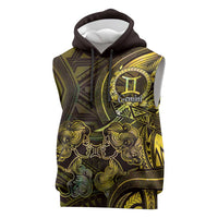 Personalised Polynesia Zodiac Gemini Sleeveless Hoodie Galaxy Polynesian Pattern Chest Tattoo Style LT14 Yellow - Polynesian Pride