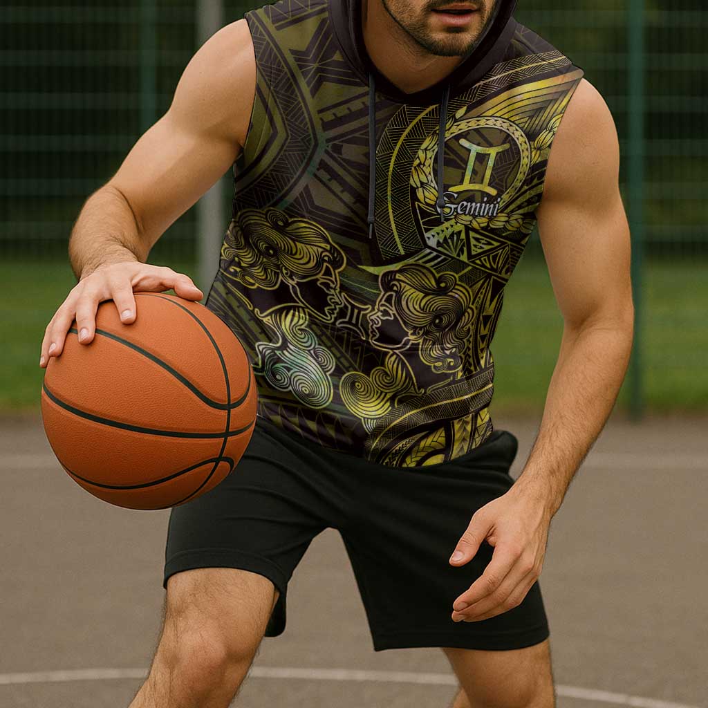 Personalised Polynesia Zodiac Gemini Sleeveless Hoodie Galaxy Polynesian Pattern Chest Tattoo Style LT14 - Polynesian Pride
