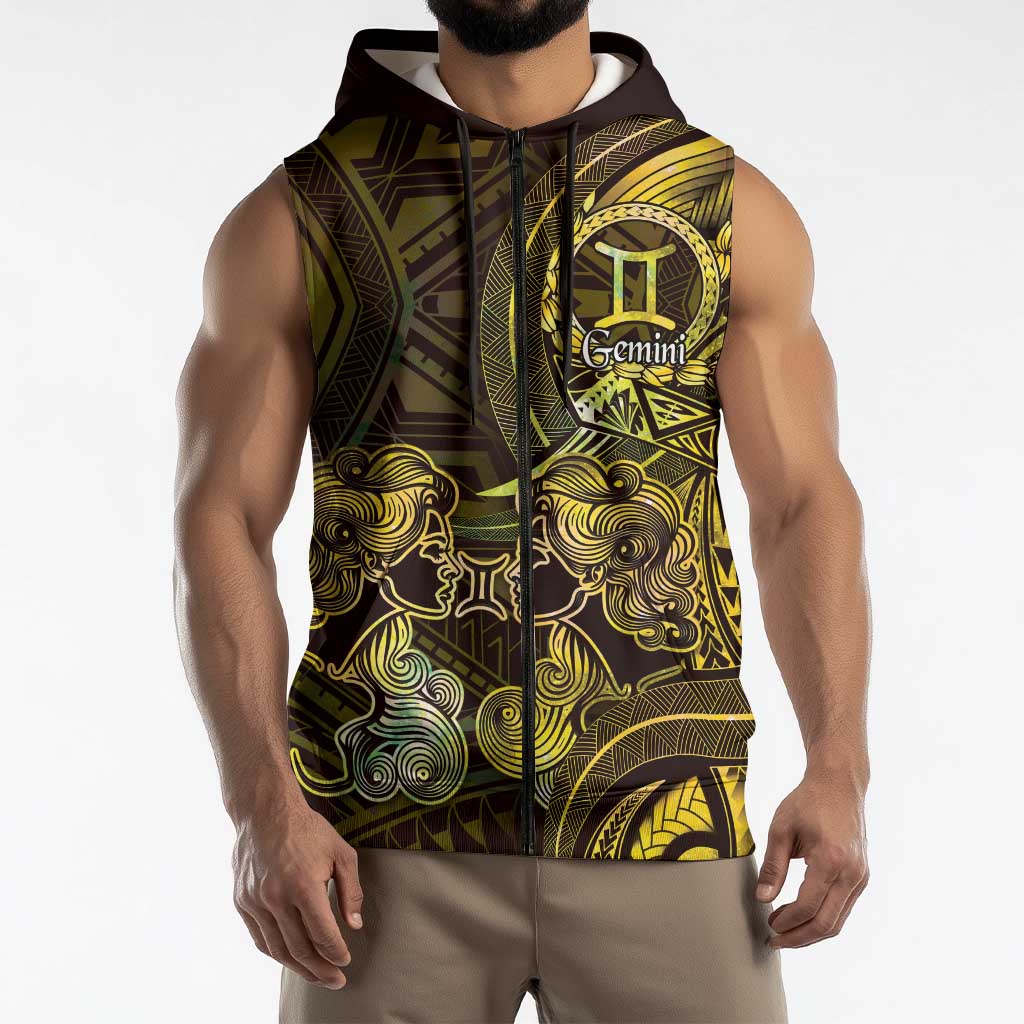 Personalised Polynesia Zodiac Gemini Sleeveless Zip Hoodie Galaxy Polynesian Pattern Chest Tattoo Style LT14 - Polynesian Pride