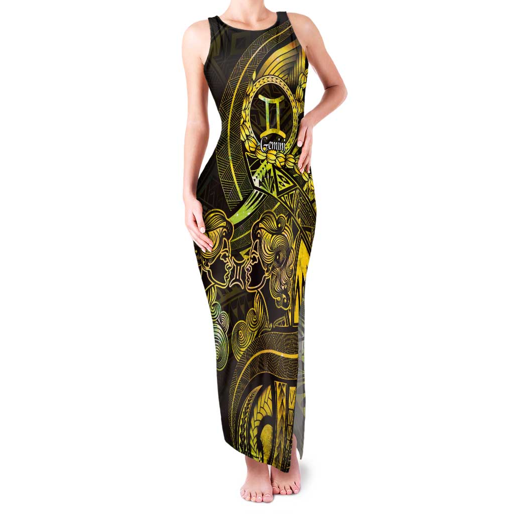 Personalised Polynesia Zodiac Gemini Tank Maxi Dress Galaxy Polynesian Pattern Chest Tattoo Style