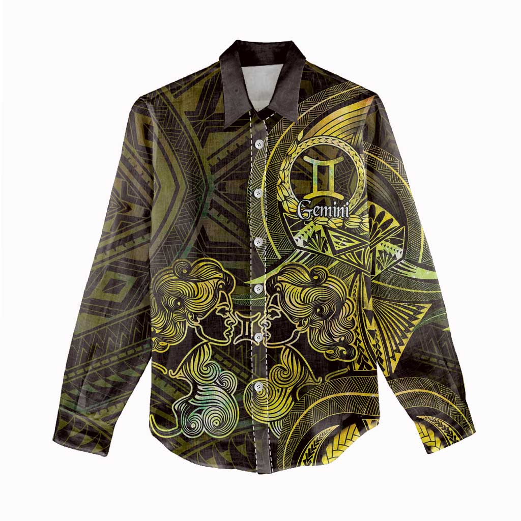 Personalised Polynesia Zodiac Gemini Women Casual Shirt Galaxy Polynesian Pattern Chest Tattoo Style