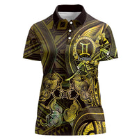 Personalised Polynesia Zodiac Gemini Women Polo Shirt Galaxy Polynesian Pattern Chest Tattoo Style LT14 Female Yellow - Polynesian Pride