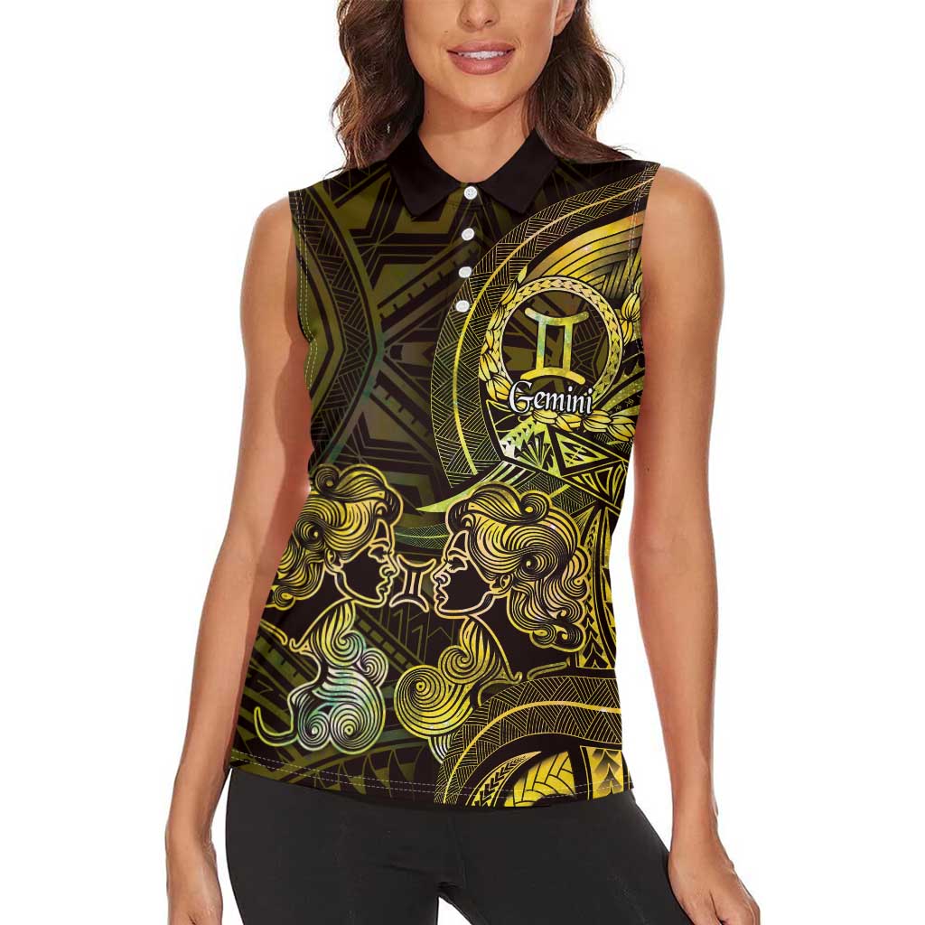 Personalised Polynesia Zodiac Gemini Women Sleeveless Polo Shirt Galaxy Polynesian Pattern Chest Tattoo Style LT14 - Polynesian Pride