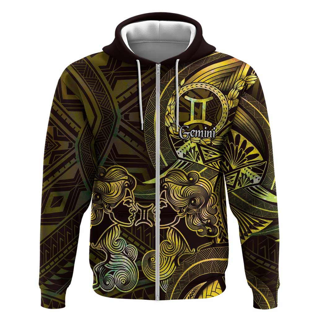 Personalised Polynesia Zodiac Gemini Zip Hoodie Galaxy Polynesian Pattern Chest Tattoo Style