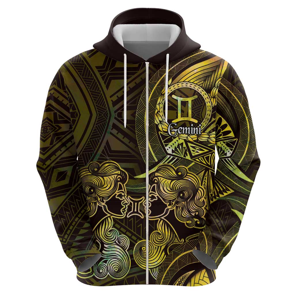 Personalised Polynesia Zodiac Gemini Zip Hoodie Galaxy Polynesian Pattern Chest Tattoo Style LT14 - Polynesian Pride