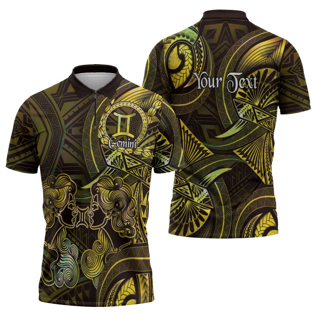 Personalised Polynesia Zodiac Gemini Zipper Polo Shirt Galaxy Polynesian Pattern Chest Tattoo Style LT14 - Polynesian Pride