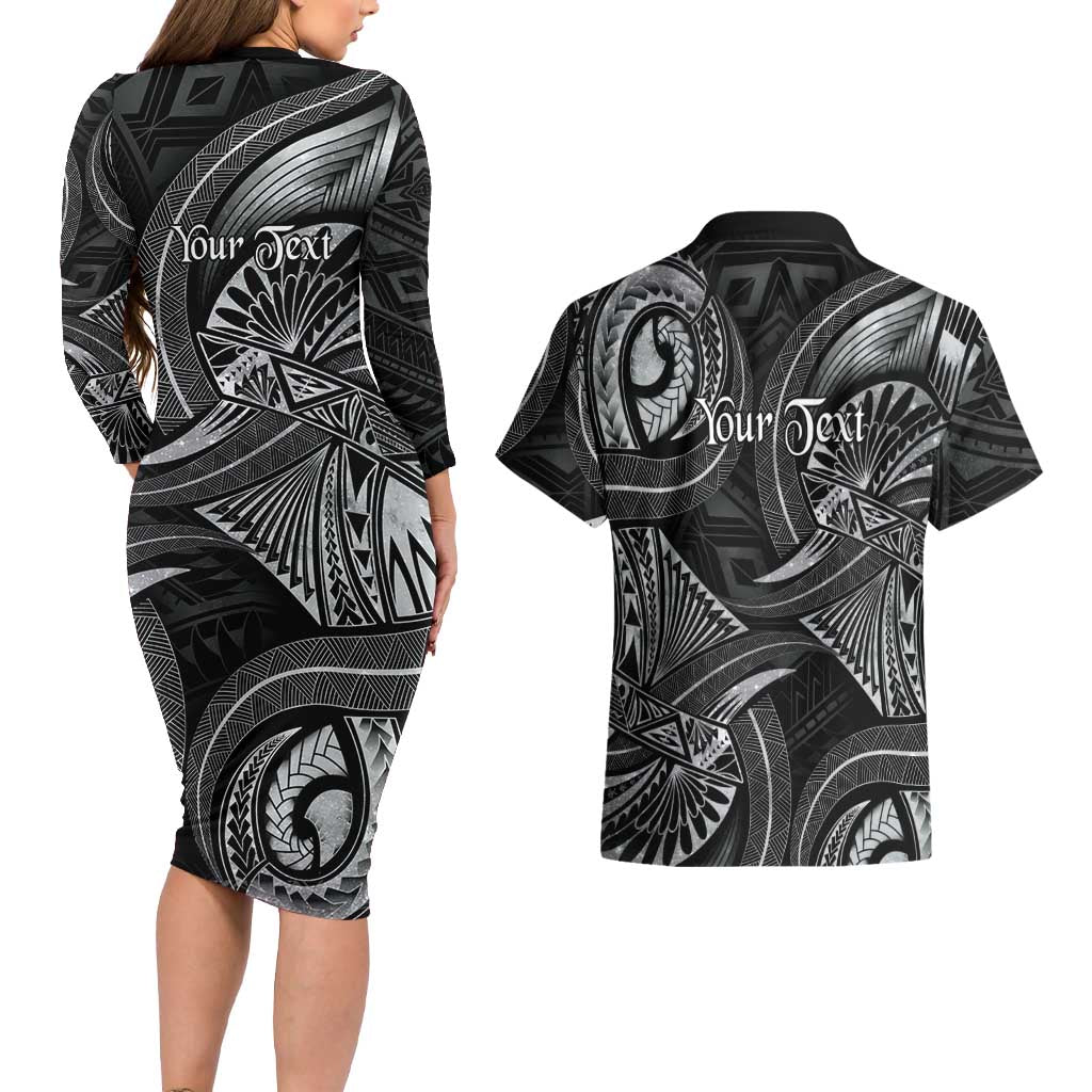 Personalised Polynesia Zodiac Cancer Couples Matching Long Sleeve Bodycon Dress and Hawaiian Shirt Galaxy Polynesian Pattern Chest Tattoo Style