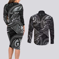 Personalised Polynesia Zodiac Cancer Couples Matching Long Sleeve Bodycon Dress and Long Sleeve Button Shirt Galaxy Polynesian Pattern Chest Tattoo Style LT14 - Polynesian Pride