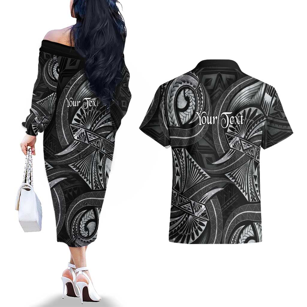 Personalised Polynesia Zodiac Cancer Couples Matching Off The Shoulder Long Sleeve Dress and Hawaiian Shirt Galaxy Polynesian Pattern Chest Tattoo Style LT14 - Polynesian Pride