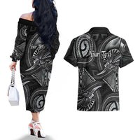 Personalised Polynesia Zodiac Cancer Couples Matching Off The Shoulder Long Sleeve Dress and Hawaiian Shirt Galaxy Polynesian Pattern Chest Tattoo Style LT14 - Polynesian Pride