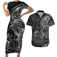 Personalised Polynesia Zodiac Cancer Couples Matching Short Sleeve Bodycon Dress and Hawaiian Shirt Galaxy Polynesian Pattern Chest Tattoo Style LT14 Black - Polynesian Pride