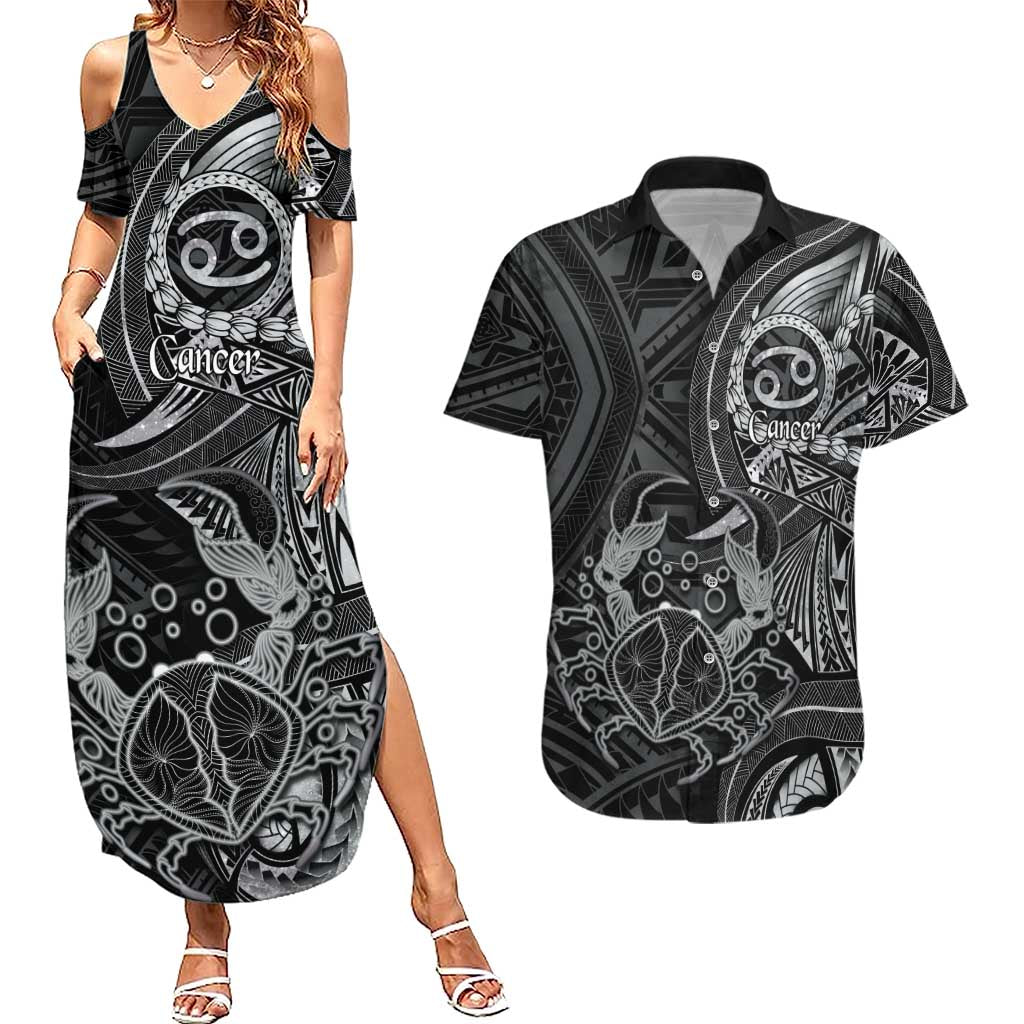 Personalised Polynesia Zodiac Cancer Couples Matching Summer Maxi Dress and Hawaiian Shirt Galaxy Polynesian Pattern Chest Tattoo Style LT14 Black - Polynesian Pride