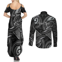 Personalised Polynesia Zodiac Cancer Couples Matching Summer Maxi Dress and Long Sleeve Button Shirt Galaxy Polynesian Pattern Chest Tattoo Style LT14 - Polynesian Pride