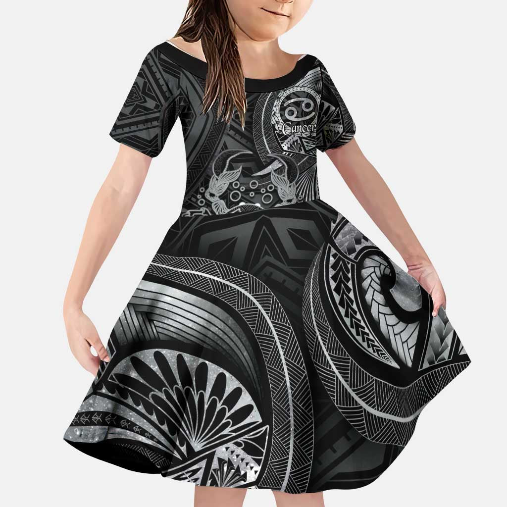 Personalised Polynesia Zodiac Cancer Family Matching Off The Shoulder Long Sleeve Dress and Hawaiian Shirt Galaxy Polynesian Pattern Chest Tattoo Style
