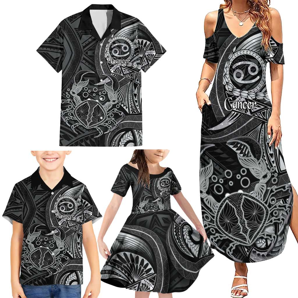 Personalised Polynesia Zodiac Cancer Family Matching Summer Maxi Dress and Hawaiian Shirt Galaxy Polynesian Pattern Chest Tattoo Style