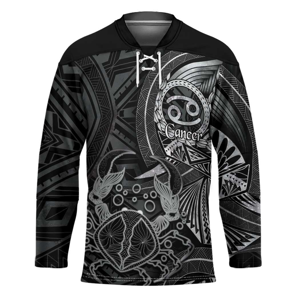 Personalised Polynesia Zodiac Cancer Hockey Jersey Galaxy Polynesian Pattern Chest Tattoo Style LT14 Unisex Black - Polynesian Pride
