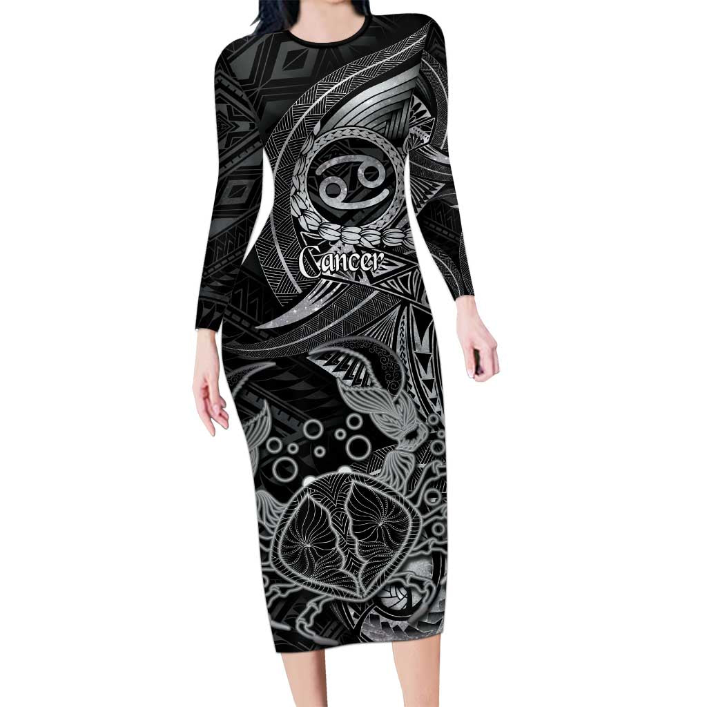 Personalised Polynesia Zodiac Cancer Long Sleeve Bodycon Dress Galaxy Polynesian Pattern Chest Tattoo Style