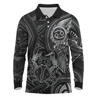 Personalised Polynesia Zodiac Cancer Long Sleeve Polo Shirt Galaxy Polynesian Pattern Chest Tattoo Style