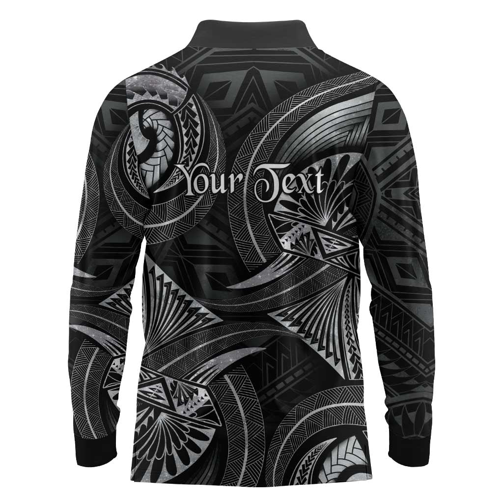 Personalised Polynesia Zodiac Cancer Long Sleeve Polo Shirt Galaxy Polynesian Pattern Chest Tattoo Style