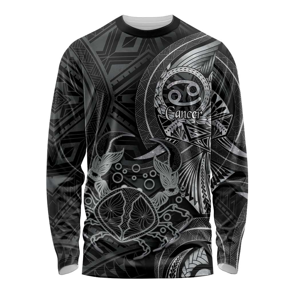 Personalised Polynesia Zodiac Cancer Long Sleeve Shirt Galaxy Polynesian Pattern Chest Tattoo Style