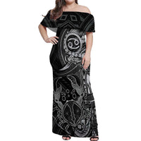 Personalised Polynesia Zodiac Cancer Off Shoulder Maxi Dress Galaxy Polynesian Pattern Chest Tattoo Style