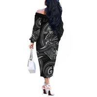 Personalised Polynesia Zodiac Cancer Off The Shoulder Long Sleeve Dress Galaxy Polynesian Pattern Chest Tattoo Style