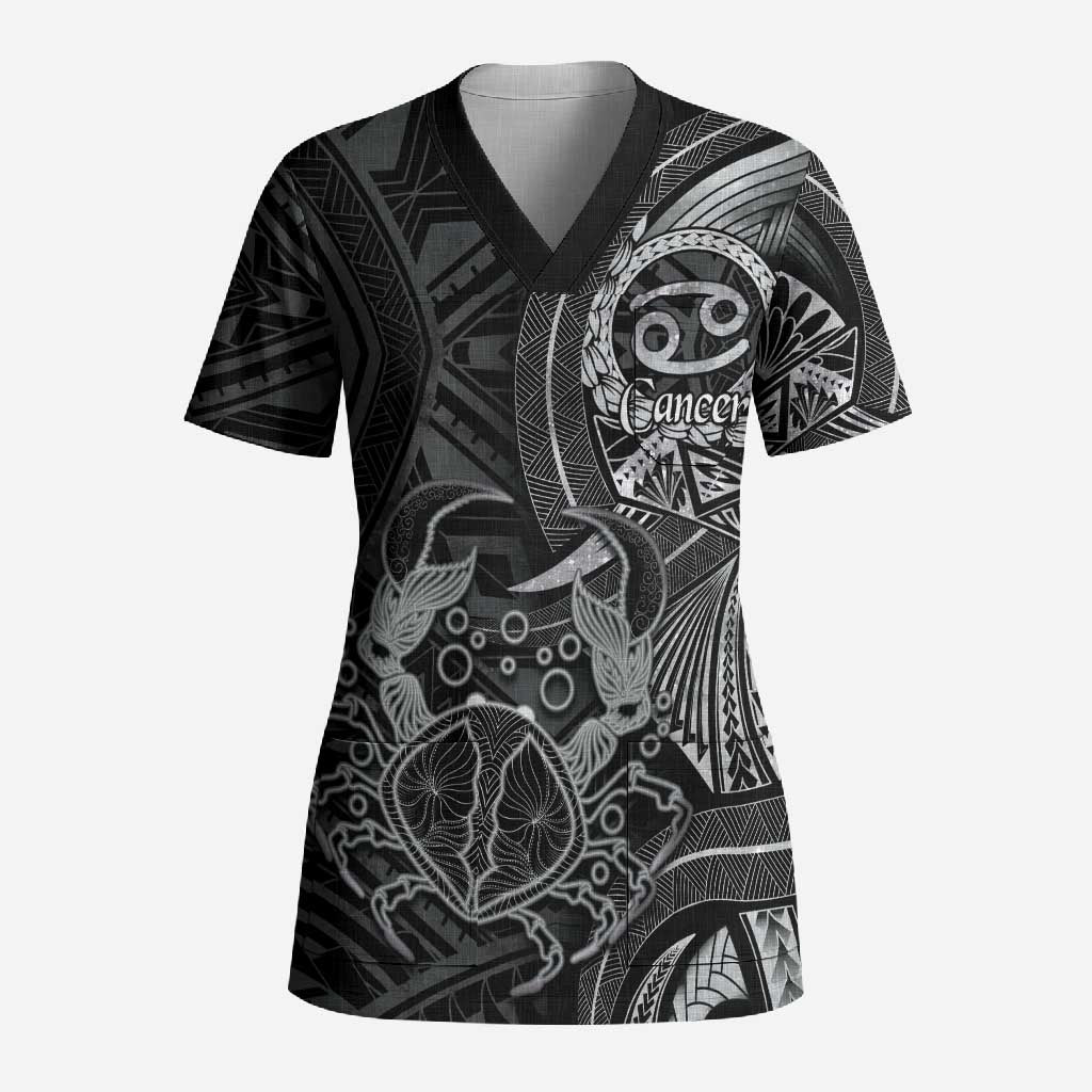Personalised Polynesia Zodiac Cancer Scrub Top Galaxy Polynesian Pattern Chest Tattoo Style