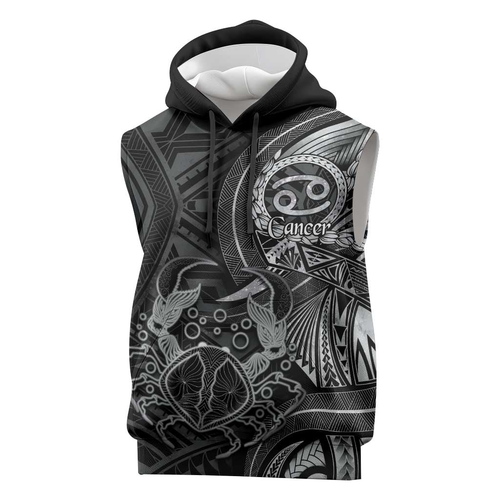 Personalised Polynesia Zodiac Cancer Sleeveless Hoodie Galaxy Polynesian Pattern Chest Tattoo Style LT14 Black - Polynesian Pride