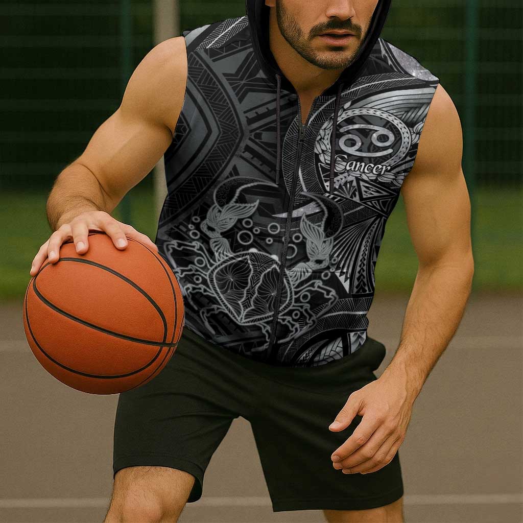 Personalised Polynesia Zodiac Cancer Sleeveless Zip Hoodie Galaxy Polynesian Pattern Chest Tattoo Style LT14 - Polynesian Pride