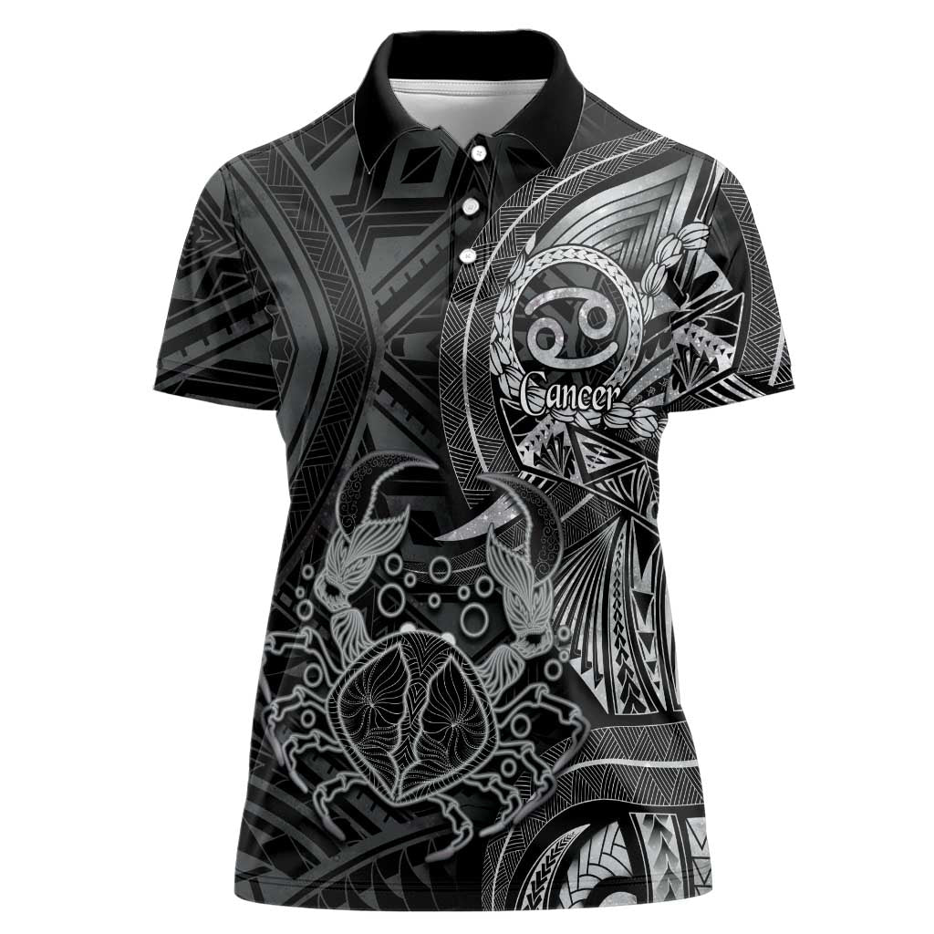Personalised Polynesia Zodiac Cancer Women Polo Shirt Galaxy Polynesian Pattern Chest Tattoo Style LT14 Female Black - Polynesian Pride