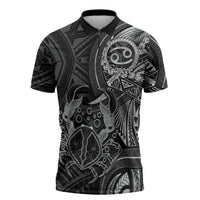Personalised Polynesia Zodiac Cancer Zipper Polo Shirt Galaxy Polynesian Pattern Chest Tattoo Style LT14 Black - Polynesian Pride