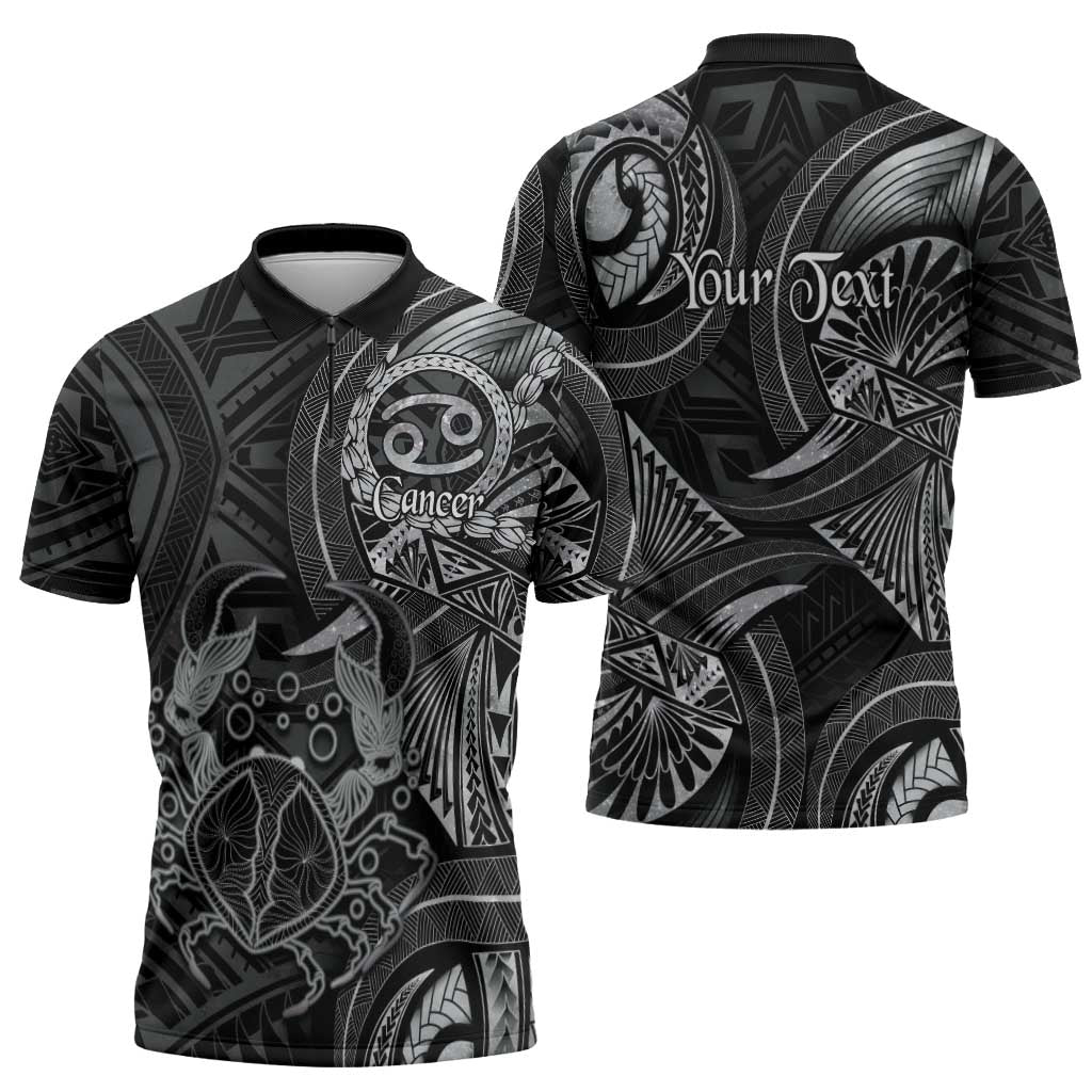 Personalised Polynesia Zodiac Cancer Zipper Polo Shirt Galaxy Polynesian Pattern Chest Tattoo Style LT14 - Polynesian Pride