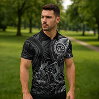 Personalised Polynesia Zodiac Cancer Zipper Polo Shirt Galaxy Polynesian Pattern Chest Tattoo Style LT14 - Polynesian Pride