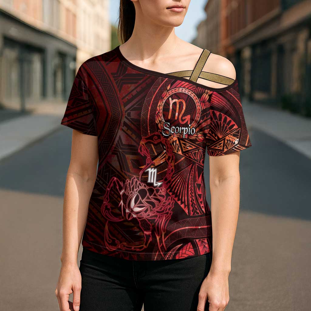 Personalised Polynesia Zodiac Scorpio Cross Shoulder Shirt Galaxy Polynesian Pattern Chest Tattoo Style LT14 - Polynesian Pride