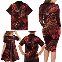 Personalised Polynesia Zodiac Scorpio Family Matching Long Sleeve Bodycon Dress and Hawaiian Shirt Galaxy Polynesian Pattern Chest Tattoo Style