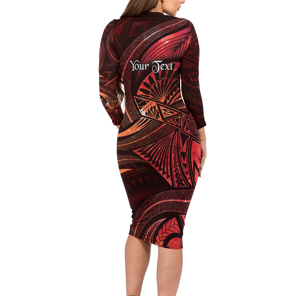 Personalised Polynesia Zodiac Scorpio Family Matching Long Sleeve Bodycon Dress and Hawaiian Shirt Galaxy Polynesian Pattern Chest Tattoo Style