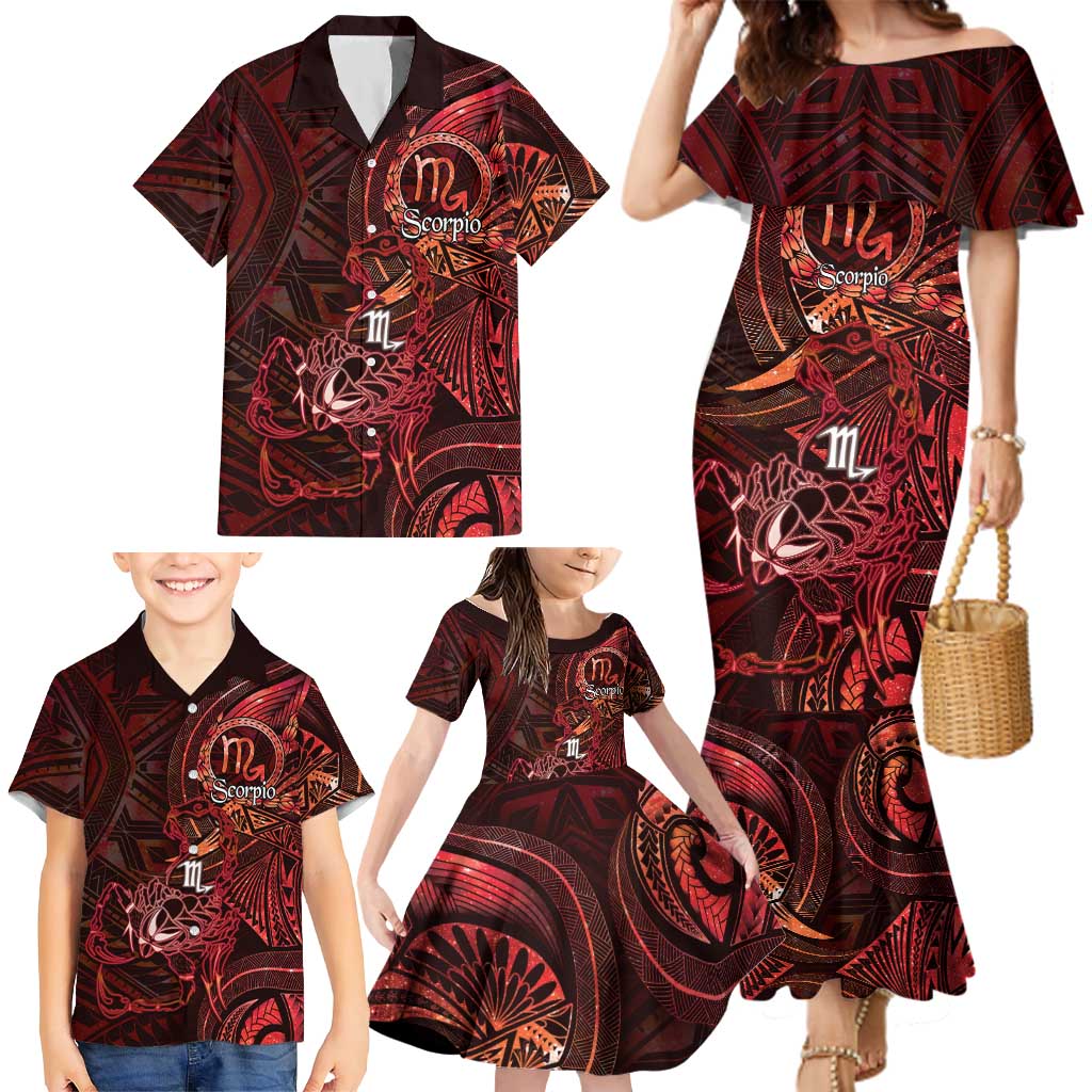 Personalised Polynesia Zodiac Scorpio Family Matching Mermaid Dress and Hawaiian Shirt Galaxy Polynesian Pattern Chest Tattoo Style LT14 - Polynesian Pride