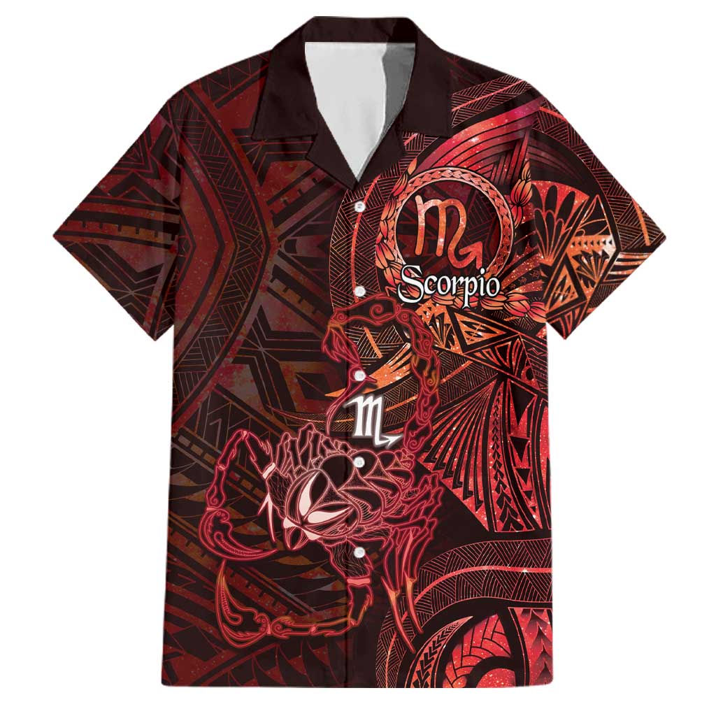 Personalised Polynesia Zodiac Scorpio Family Matching Mermaid Dress and Hawaiian Shirt Galaxy Polynesian Pattern Chest Tattoo Style LT14 Dad's Shirt - Short Sleeve Red - Polynesian Pride
