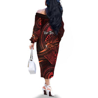 Personalised Polynesia Zodiac Scorpio Family Matching Off The Shoulder Long Sleeve Dress and Hawaiian Shirt Galaxy Polynesian Pattern Chest Tattoo Style